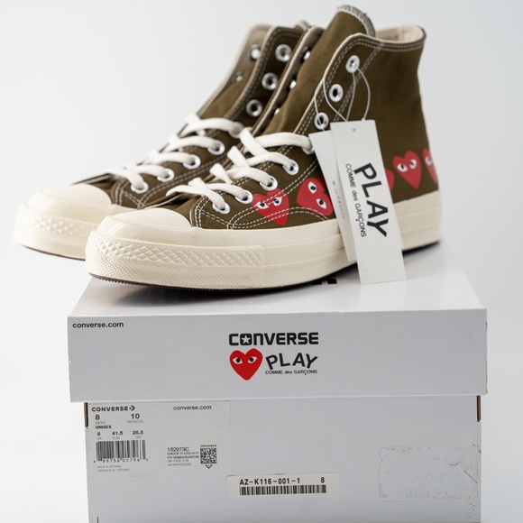Size 8 - Converse Comme des Garçons Play Chuck 70 High Multi Heart Green